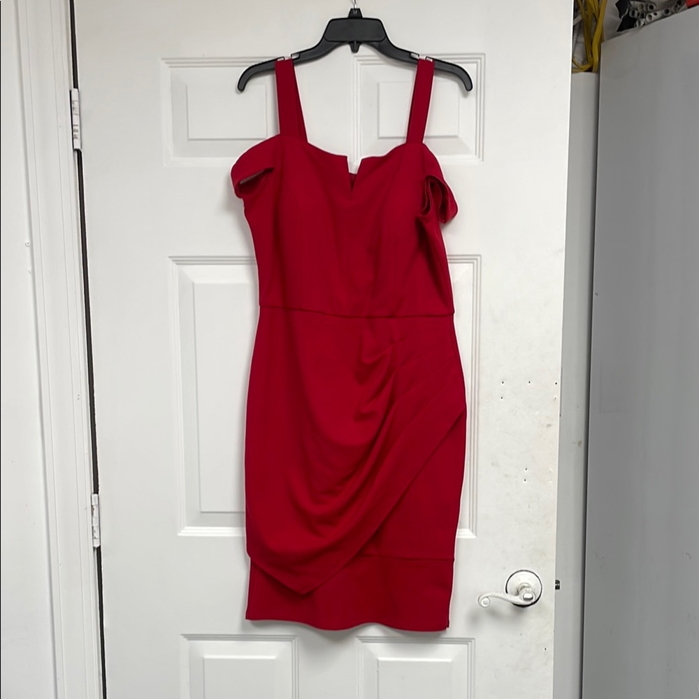 by & by Red Ruched Cold Shoulder Bodycon Dress